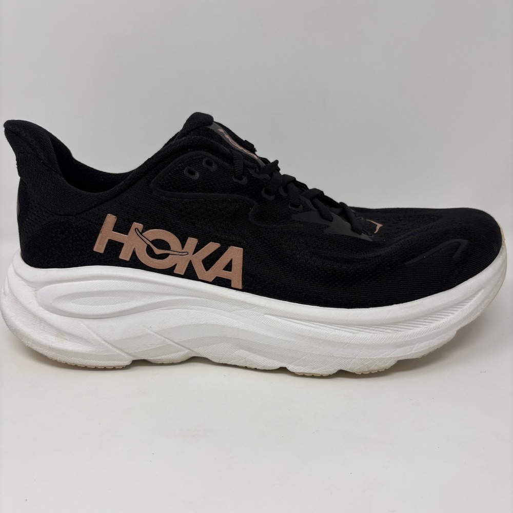 Hoka Clifton 10 Womens Size 10 Black Rose Gold White Athletic Running Shoes
